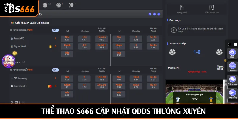 Thể thao S666 cập nhật odds thường xuyên
